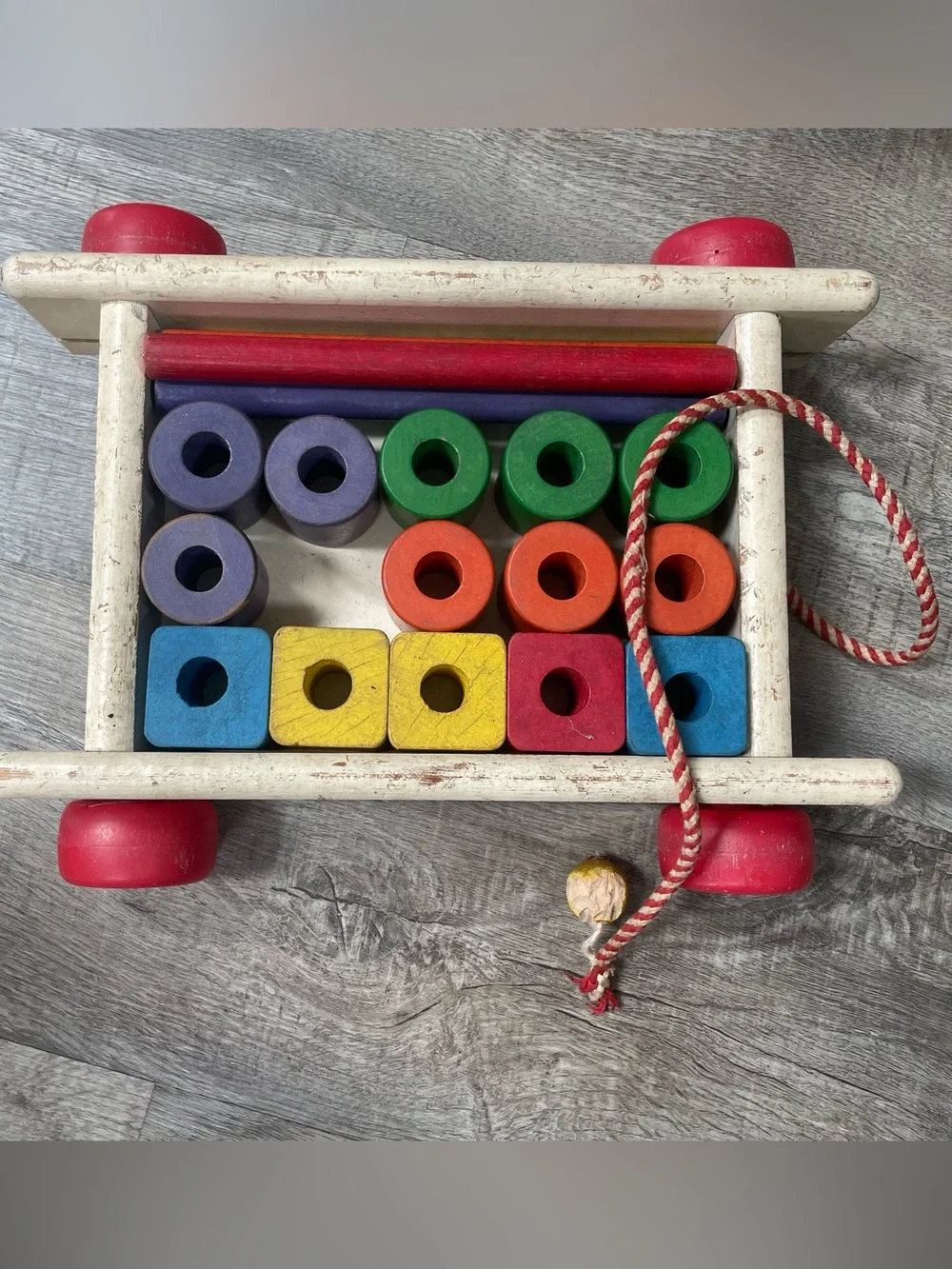 Vintage Col-O-Rol Playskool Wagon Wooden Pull Toy - Multicolor